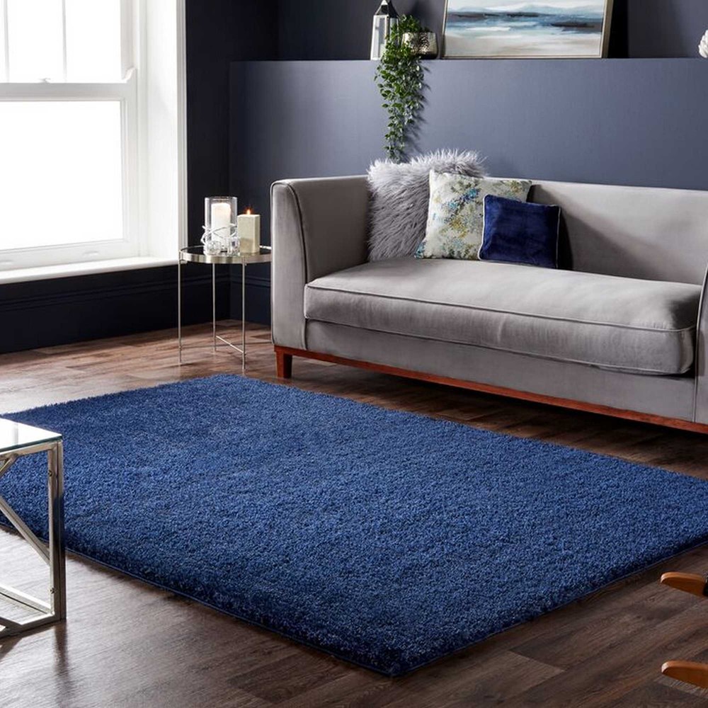 Velvet Shaggy Rugs In Dark Blue Buy Online From The Rug Seller Uk